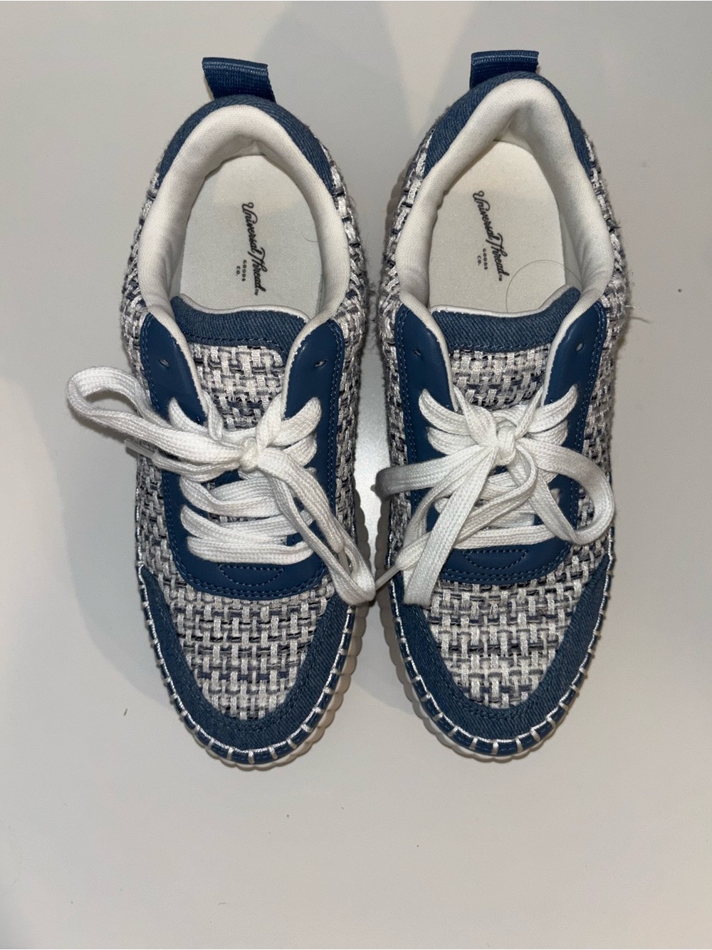 Blue & White Woven Platform Sneakers